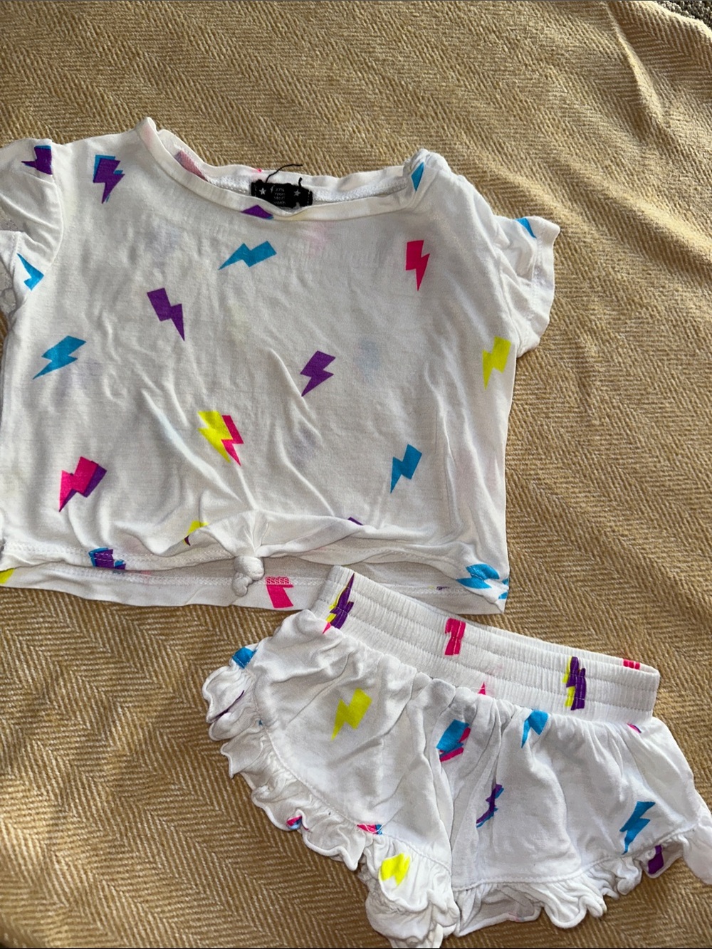 Flower by Zoe Lightning Bolt Crop Top & Ruffle Shorts Set 12m
